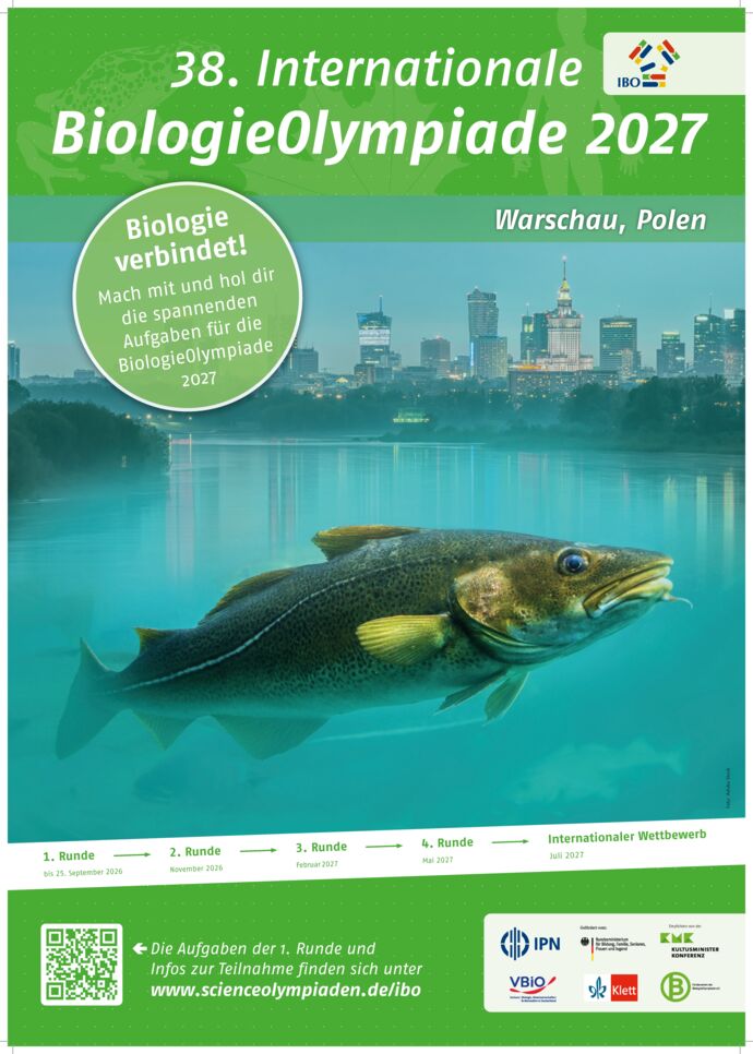 Das offizielle Poster der 38. Internationalen BiologieOlympiade 2027 zum Aufhängen für zu Hause und in der Schule